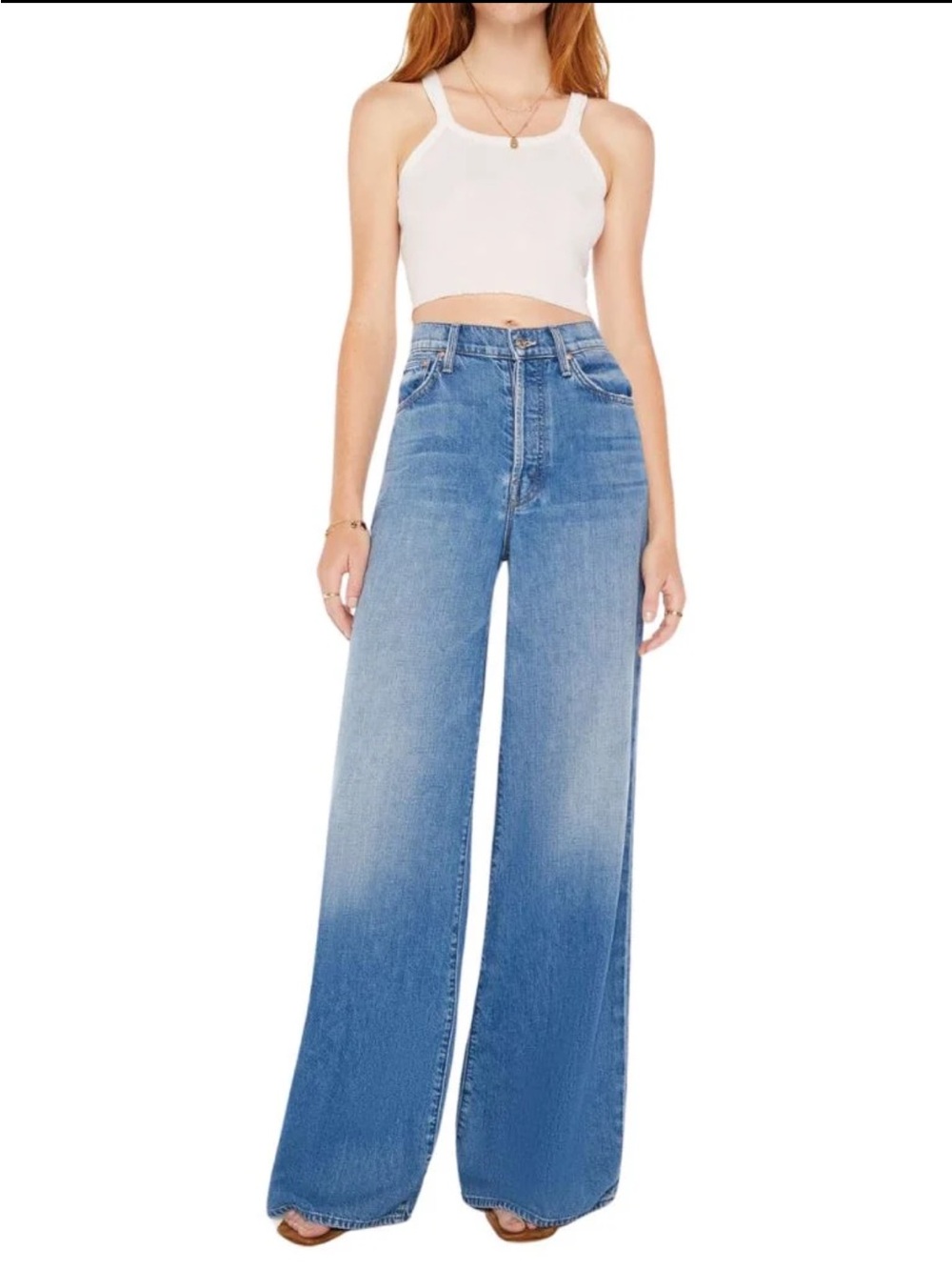 Mother Superior The Ditcher Roller Sneak High Rise Wide Leg Jeans Heart Throb Bl